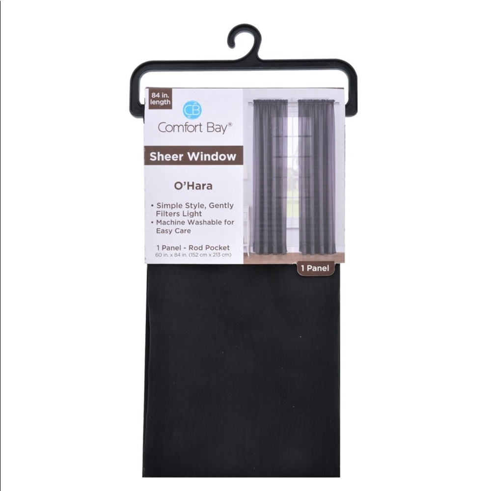 SET OF TWO | COMFORT BAY | Black Sheer Window Panels Curtains | 60x84”